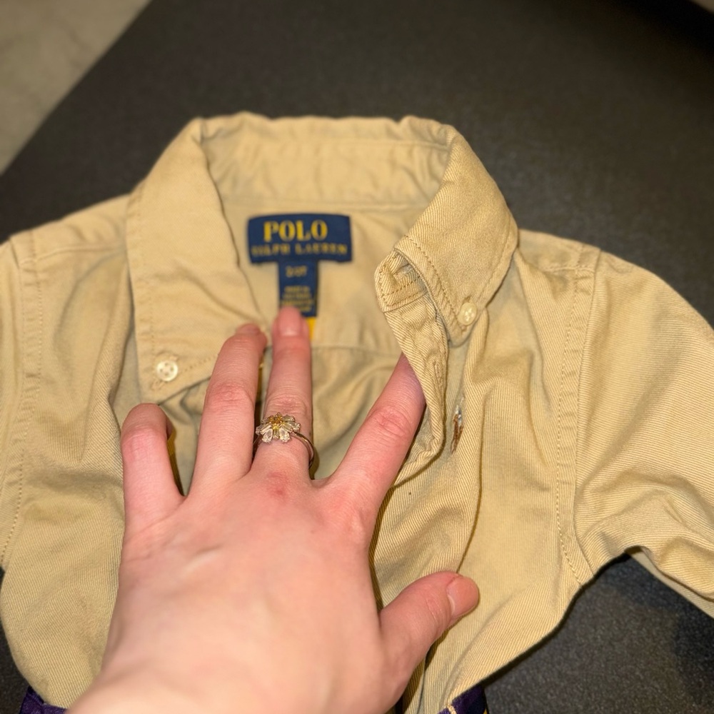 Polo Ralph Lauren Tan Shirt Dress with Purple Belt - Picture 4 of 4
